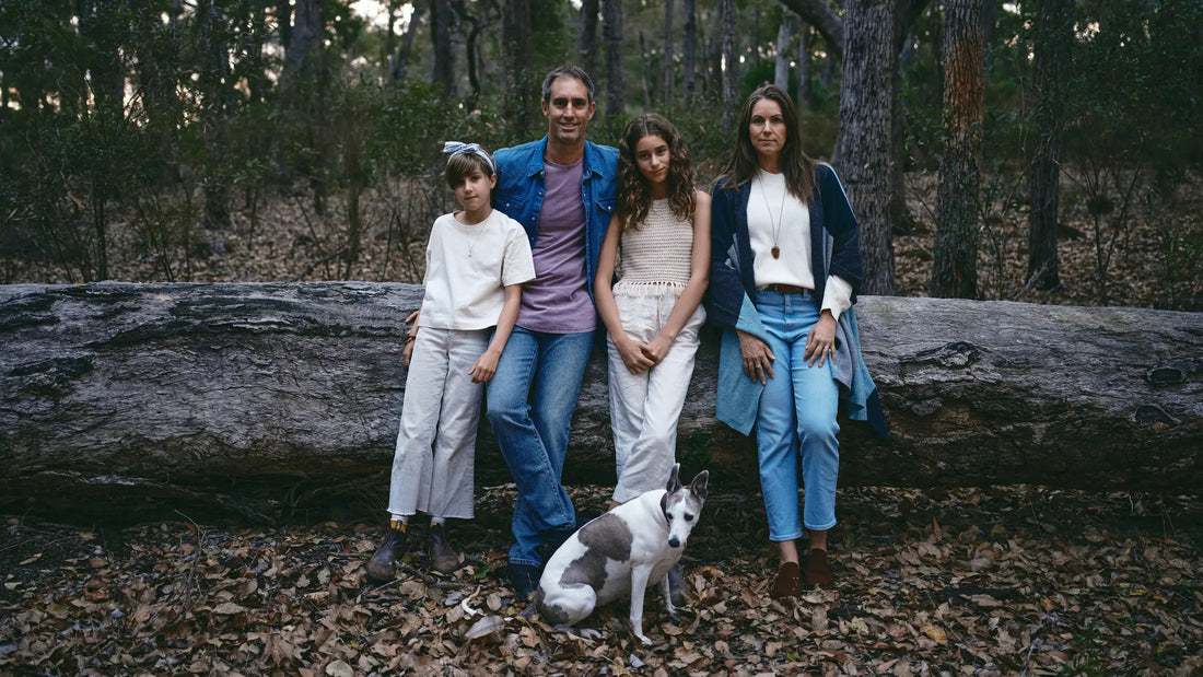 The GROUNDD family and their dog in the forest near Margaret River